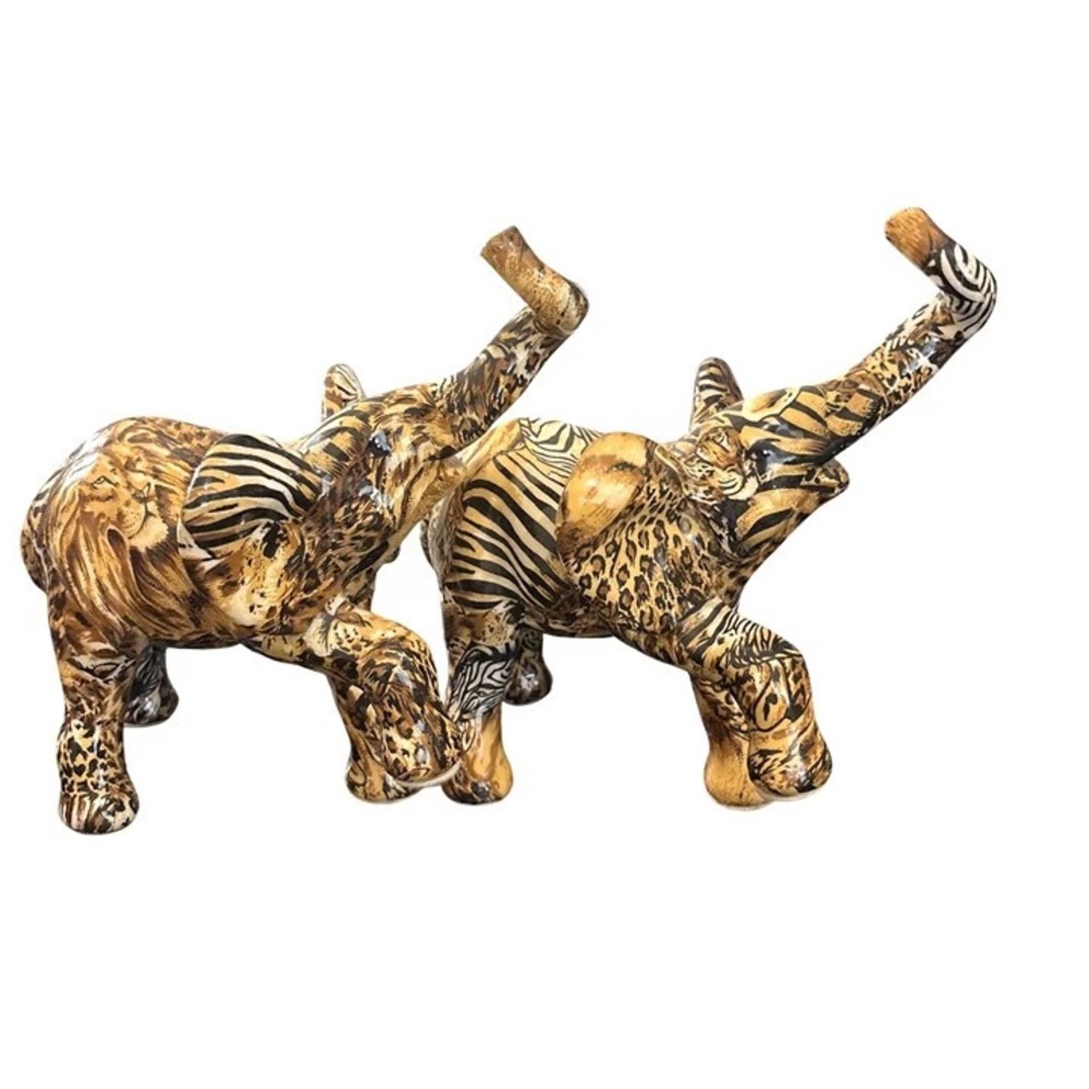 Vintage LaVie Trunk up Animal Print Elephant Figurines
